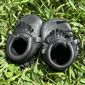 Black Leather Kids Moccasins